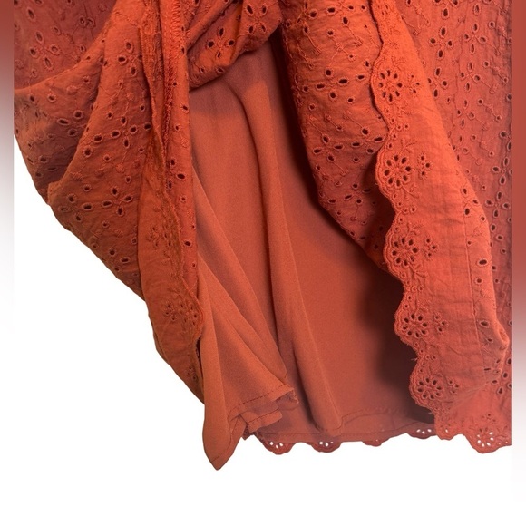 Knox Rose Burnt Orange Eyelet Flutter Sleeve V-Neck Dress Size XS - Picture 8 of 17